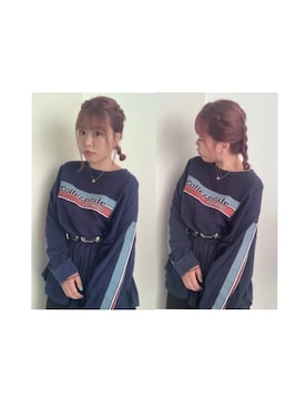 「Ungrid（アングリッド）のCollegedaleロゴロングスリーブTee（Tシャツ/カットソー）」を使った、natsumi  パーソナルカラーさん（レディース・155cm）の夏コーディネート