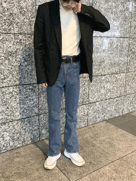 「JW Anderson（ジェイダブリューアンダーソン）のアイテム（スニーカー）」を使った、なぎおさん（メンズ・176cm）の冬コーディネート