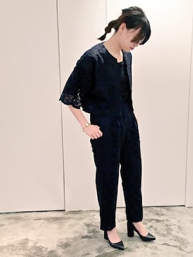 「レースパンツ」｜「アイテム（ノーカラージャケット）」を使った、note et silence.さん（レディース・160cm）の春コーディネート