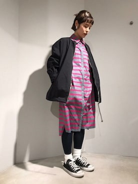 「アイテム（シャツワンピース、ピンク系）」を使った、note et silence.さん（レディース・162cm）の冬コーディネート