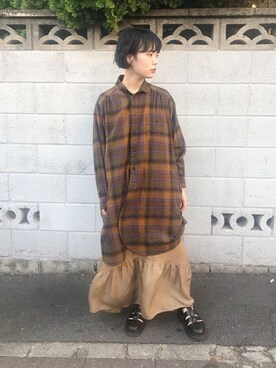 「note et silence （ノートエシロンス）のアイテム（シャツワンピース）」を使った、note et silence.さん（レディース・155cm）の秋コーディネート