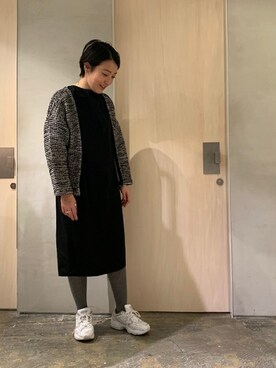 「nitca（ニトカ）のアイテム（ノーカラージャケット）」を使った、note et silence.さん（レディース・158cm）の冬コーディネート