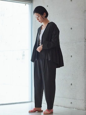 「nitca（ニトカ）のアイテム（ノーカラージャケット）」を使った、note et silence.さん（レディース・159cm）の冬コーディネート