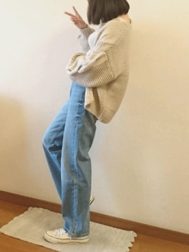 「DISCOAT（ディスコート）の太ケーブルカーディガン（カーディガン/ボレロ）」を使った、a.y.aさん（レディース・162cm）の秋コーディネート