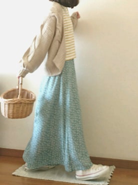 「DISCOAT（ディスコート）の太ケーブルカーディガン（カーディガン/ボレロ）」を使った、a.y.aさん（レディース・162cm）の春コーディネート