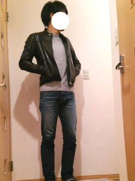 「green label relaxing（グリーンレーベルリラクシング）のアイテム（ライダースジャケット）」を使った、ずっぴぃさん（メンズ・185cm）の冬コーディネート