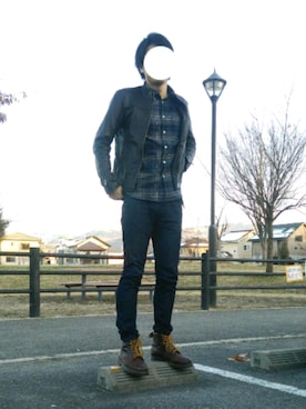 「green label relaxing（グリーンレーベルリラクシング）のアイテム（ライダースジャケット）」を使った、ずっぴぃさん（メンズ・185cm）の冬コーディネート