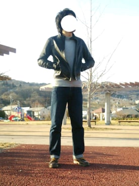 「green label relaxing（グリーンレーベルリラクシング）のアイテム（ライダースジャケット）」を使った、ずっぴぃさん（メンズ・185cm）の冬コーディネート