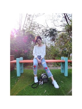 「アイテム（バックパック/リュック、シルバー系）」を使った、Daisy_Liuさん（レディース・156cm）の春コーディネート