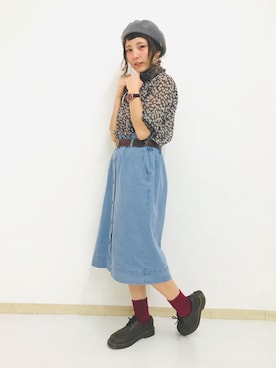「サックスブルー」｜「アイテム（ハンチング/ベレー帽）」を使った、asukaさん（レディース・157cm）の春コーディネート