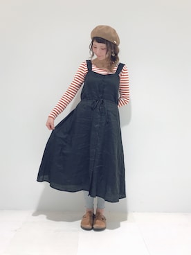 「アイテム（ハンチング/ベレー帽）」を使った、asukaさん（レディース・157cm）の春コーディネート