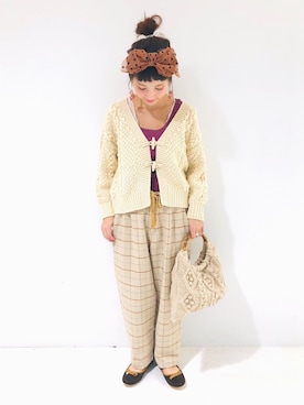 「ゆるカーディガン」｜「アイテム（ワンピース/ドレス）」を使った、asukaさん（レディース・157cm）の秋コーディネート
