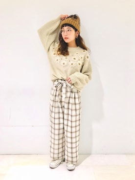 「チュールニット帽」｜asukaさん（レディース・157cm）の秋コーディネート