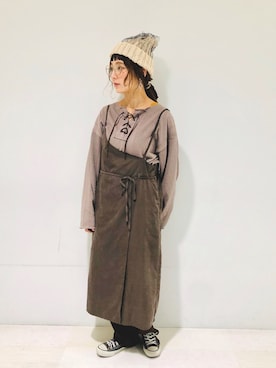 「チュールニット帽」｜asukaさん（レディース・157cm）の秋コーディネート