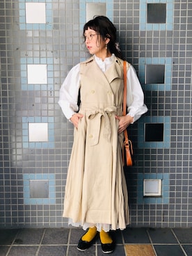 「フリルネック」｜「アイテム（ジャケット/アウター）」を使った、asukaさん（レディース・157cm）の冬コーディネート