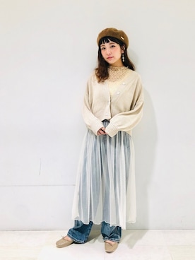 「ラメニット」｜「アイテム（ハンチング/ベレー帽）」を使った、asukaさん（レディース・157cm）の春コーディネート