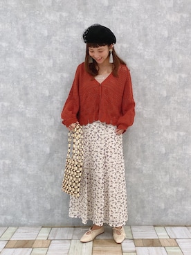 「ビーズバッグ」｜「アイテム（ハンチング/ベレー帽）」を使った、asukaさん（レディース・157cm）の春コーディネート
