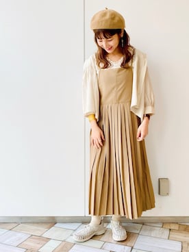 「プリーツ」｜「アイテム（ハンチング/ベレー帽）」を使った、asukaさん（レディース・157cm）の夏コーディネート