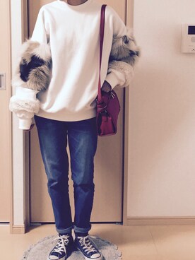 「AMERI」｜「アイテム（スウェット）」を使った、rinaさん（レディース・164cm）の冬コーディネート
