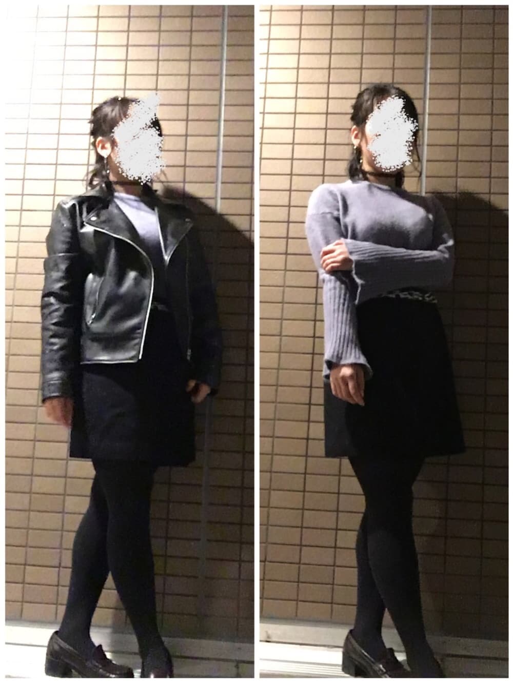 「冬コーデ、キレイめ、ベルスリーブ、ライダース、モノトーン、ディナー、デートスタイル（WOMEN）、友達」｜「Honeysのアイテム（ライダースジャケット、ブラック系）」を使った、つづき。さん（レディース・153cm）の冬コーディネートの1枚目の写真