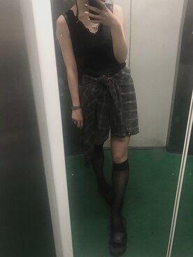 「GU（ジーユー）のアイテム（タンクトップ、ブラック系）」を使った、ぱてぃチャンさん（レディース・167cm）の夏コーディネート