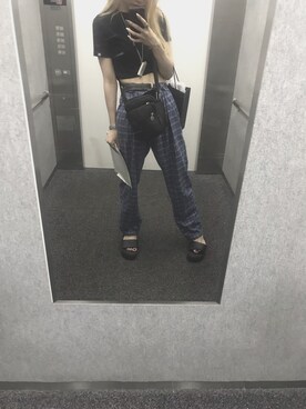 「PUMA（プーマ）のプラットフォーム スライド ウィメンズ EP (WOMEN)（サンダル、ブラック系）」を使った、ぱてぃチャンさん（レディース・167cm）の夏コーディネート