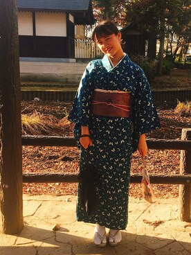 「kimono」｜「アイテム（その他）」を使った、MiuAokiさん（レディース・154cm）の冬コーディネート