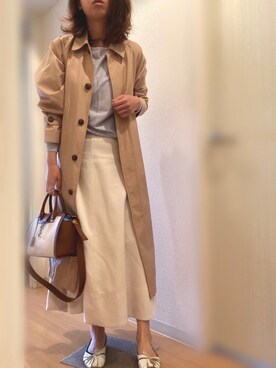 「ADAM ET ROPE'（アダムエロペ）のアイテム（ステンカラーコート）」を使った、mee☆さん（レディース・160cm）の春コーディネート