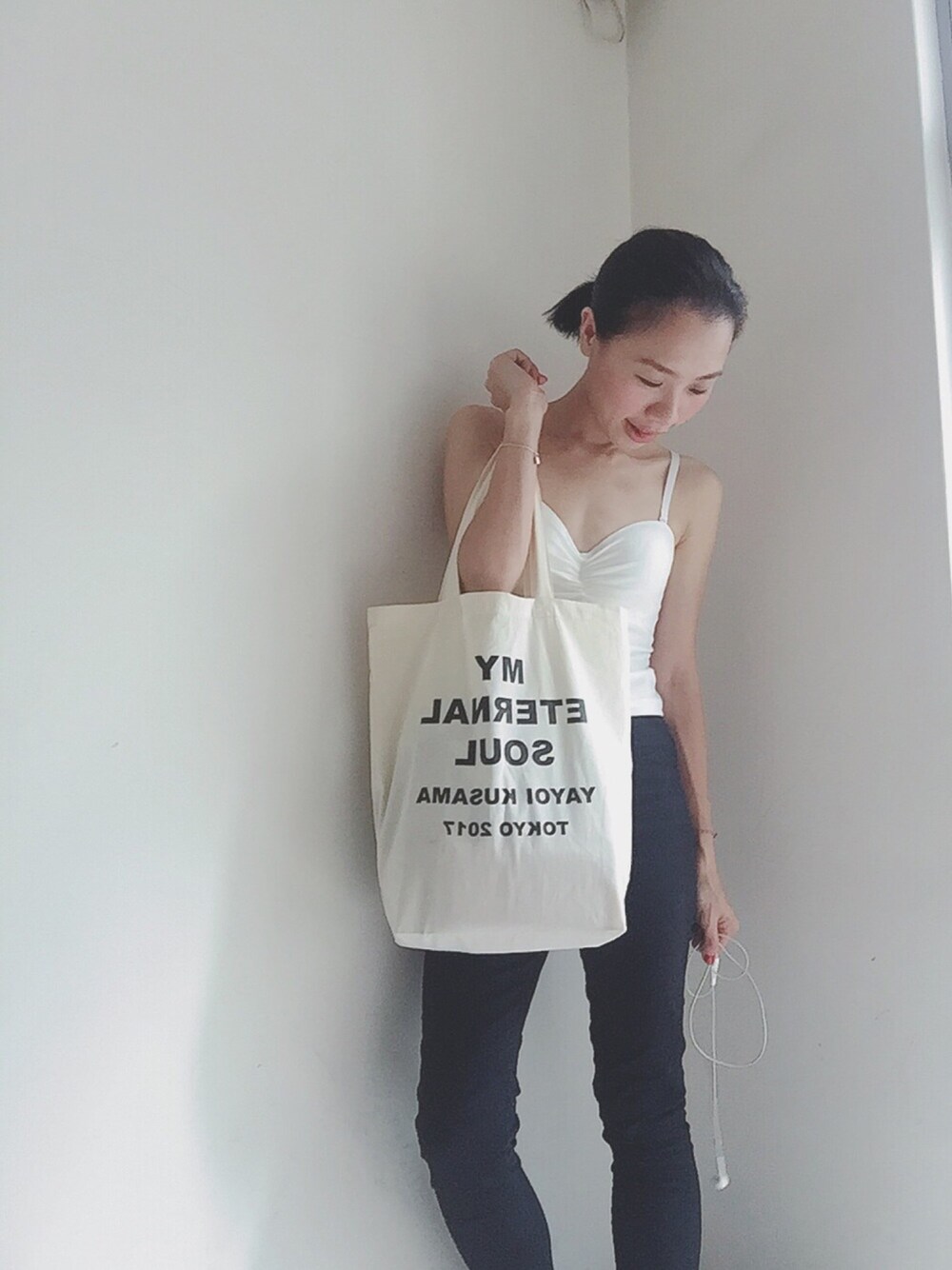 「mercci22のアイテム（トップス、ホワイト系）」を使った、ミミ©さん（レディース・148cm）の夏コーディネートの1枚目の写真