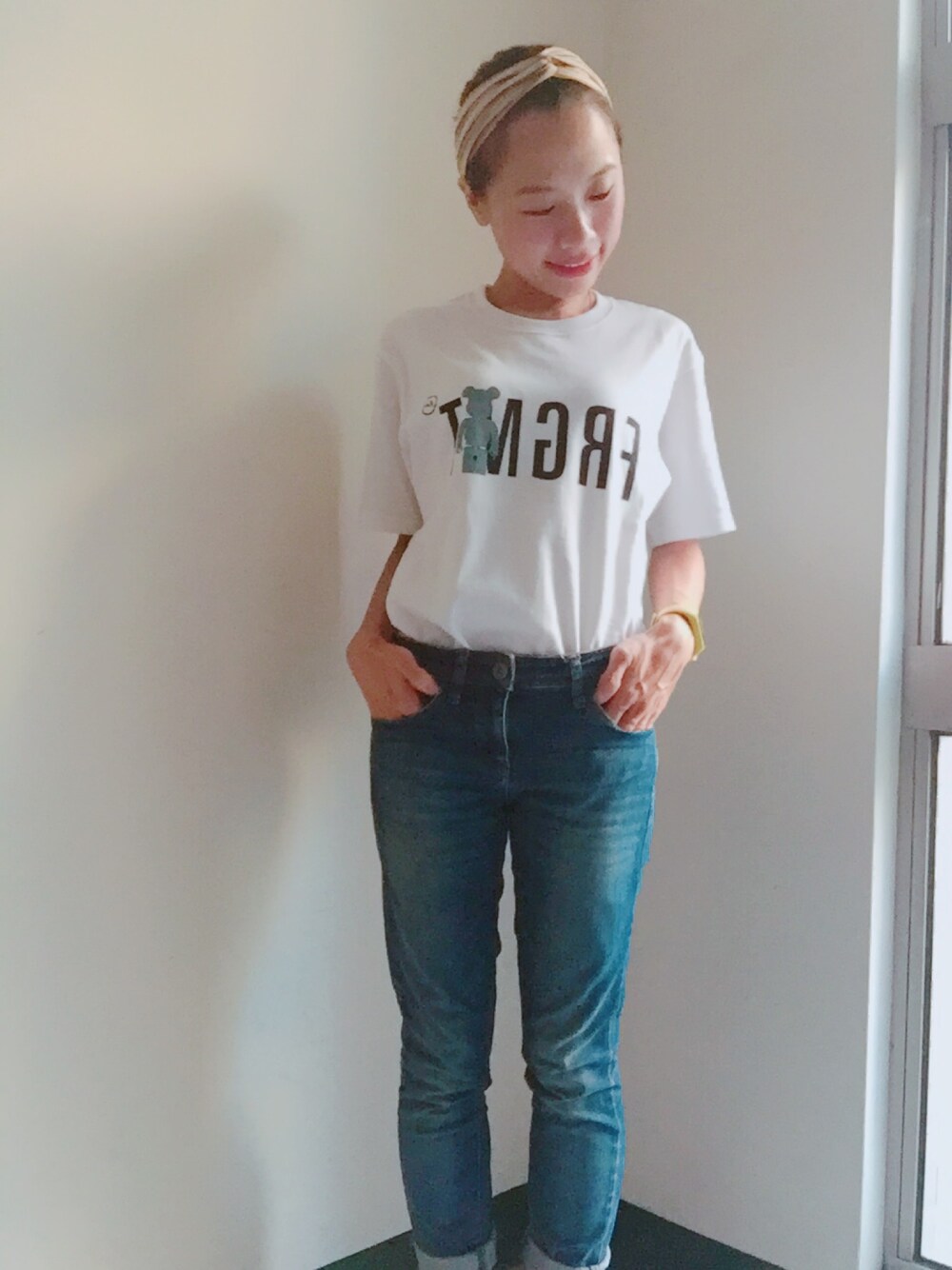 「fragment designのアイテム（Tシャツ/カットソー、ホワイト系）」を使った、ミミ©さん（レディース・148cm）の夏コーディネートの1枚目の写真