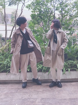 「SLICK（スリック）のアイテム（ステンカラーコート）」を使った、ふみさん（メンズ・166cm）の春コーディネート