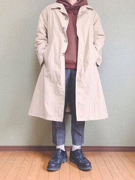 「SLICK（スリック）のアイテム（ステンカラーコート）」を使った、ふみさん（メンズ・166cm）の冬コーディネート