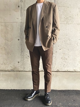 「UNIQLO（ユニクロ）のエアリズムコットンオーバーサイズTシャツ（5分袖）（Tシャツ/カットソー）」を使った、hikaruさん（メンズ・180cm）の秋コーディネート