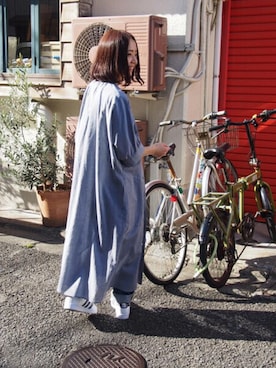 「FRAPBOIS（フラボア）のギャザボイル（シャツワンピース、ブルー系）」を使った、MATSUKOさん（レディース・152cm）の冬コーディネート