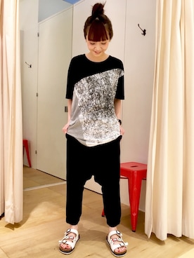 「FRAPBOIS（フラボア）のクレーサイダーＴ（Tシャツ/カットソー、ブラック系）」を使った、MATSUKOさん（レディース・152cm）の春コーディネート