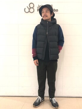 「Johnbull Private labo（ジョンブルプライベートラボ）のアイテム（ダウンベスト）」を使った、あきよさん（メンズ・163cm）の秋コーディネート