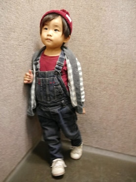 「H&M（エイチ・アンド・エム）のアイテム（カーディガン/ボレロ）」を使った、*そうまりこ*さん（キッズ・90cm）の秋コーディネート
