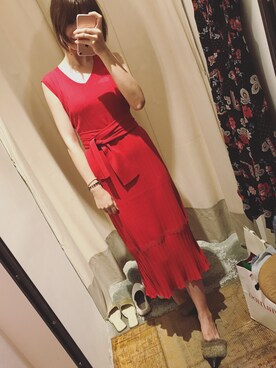 「NINE（ナイン）のアイテム（ワンピース、レッド系）」を使った、kumata さん（レディース・166cm）の夏コーディネート