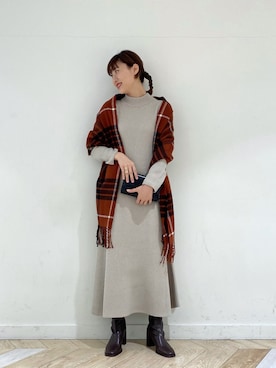 「赤チェック」｜「アイテム（その他シューズ）」を使った、mamicoさん（レディース・164cm）の冬コーディネート