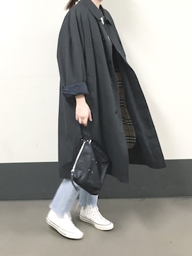 「チャックテイラー」｜「アイテム（ステンカラーコート）」を使った、miyuさん（レディース・162cm）の秋コーディネート