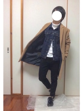 「ジージャン」｜「アイテム（ステンカラーコート）」を使った、ケイさん（メンズ・163cm）の冬コーディネート