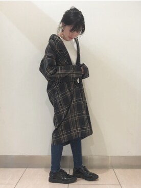 「JEANASIS（ジーナシス）のアイテム（チェスターコート）」を使った、mireiさん（レディース・158cm）の秋コーディネート