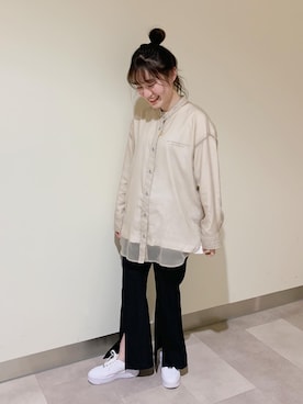 「JEANASIS（ジーナシス）のアイテム（スラックス）」を使った、mireiさん（レディース・158cm）の春コーディネート