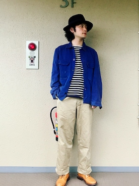 「アイテム（ハット、ブルー系）」を使った、しろくろさん（メンズ・170cm）の夏コーディネート