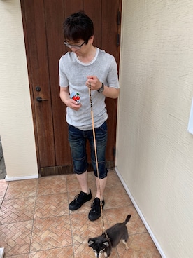 「THOM KROM（トムクロム）のアイテム（Tシャツ/カットソー）」を使った、makiron0524さん（メンズ・173cm）の夏コーディネート