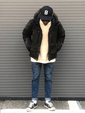 「melple（メイプル）のアイテム（帽子）」を使った、KOTAさん（メンズ・173cm）の冬コーディネート