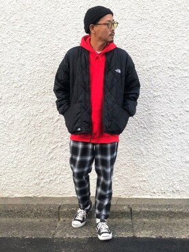 「赤コーデ」｜「アイテム（ブルゾン）」を使った、KOTAさん（メンズ・173cm）の冬コーディネート