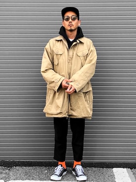 「靴下チラ見せ」｜「アイテム（ミリタリージャケット）」を使った、KOTAさん（メンズ・173cm）の春コーディネート