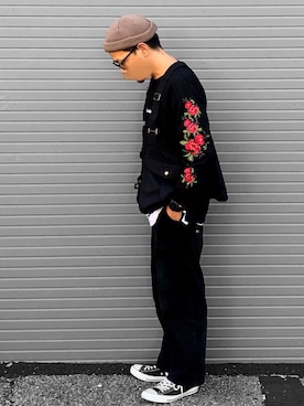 「袖プリント」｜「アイテム（その他）」を使った、KOTAさん（メンズ・173cm）の秋コーディネート