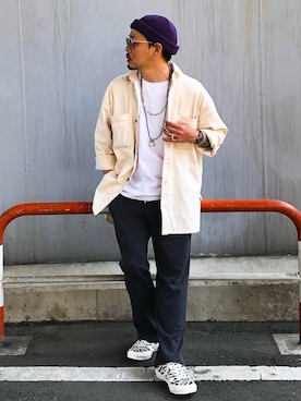 「アイテム（その他アウター、ホワイト系）」を使った、KOTAさん（メンズ・173cm）の春コーディネート